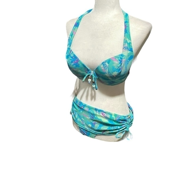 Aqua- Two piece Swimsuit- Padded Bra-Ruching on bottom - Size 10 - Turquoise - Picture 8 of 14